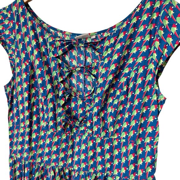 Eshakti Parrot Print Dress Size 16 Maxi Blue Short Sleeve Keyhole Cutouts XL - Picture 3 of 7